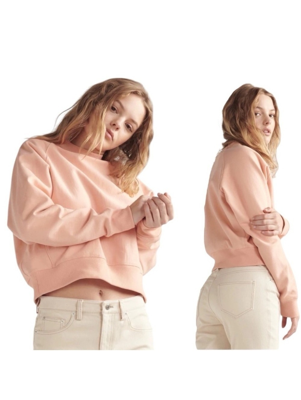 THAKOON Peach Crewneck Sweatshirt Cropped Raglan Sleeve Women's Size M